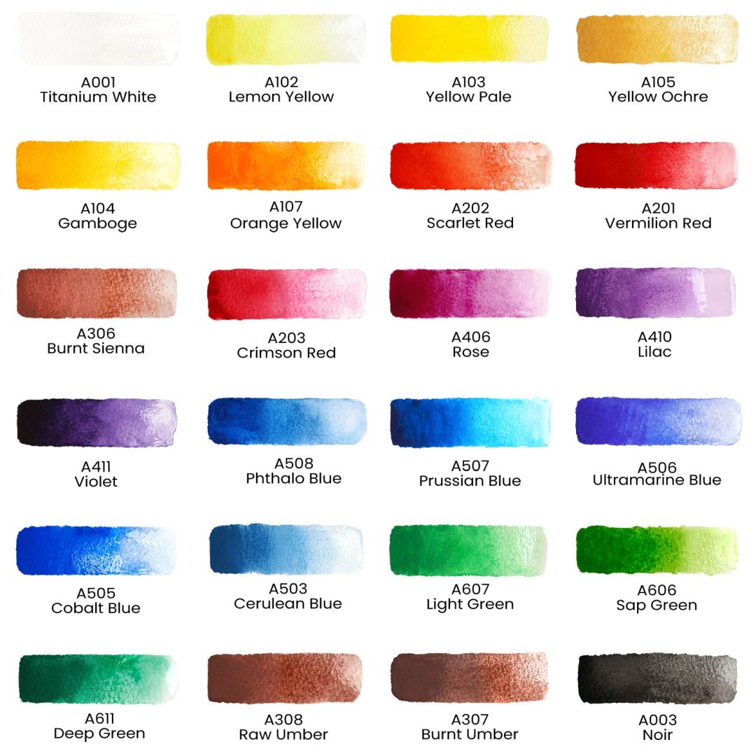 Arteza Premium Watercolours - Assorted Set of 24 x 12 ML Tubes - Non Toxic - Ideal for Art & Craft