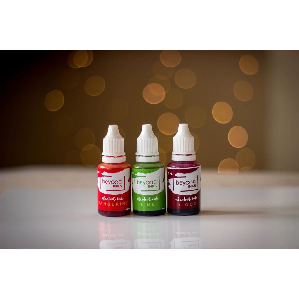 Beyond Inks - Alcohol Ink Pack # 1 - Bottle of 20 ML - Lime, Tangerine & Blood