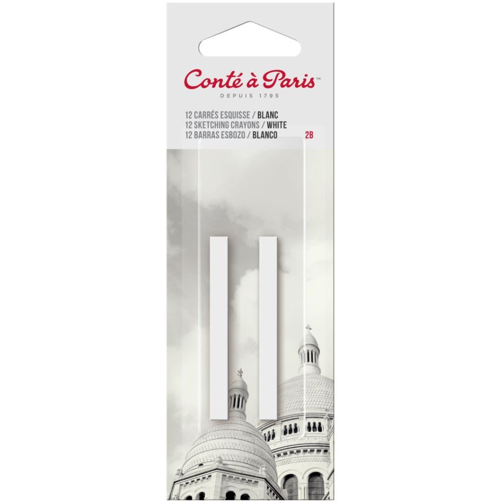 Conte a' Paris Sketching Carres Crayons - White - Blister Pack of 2 - 2B