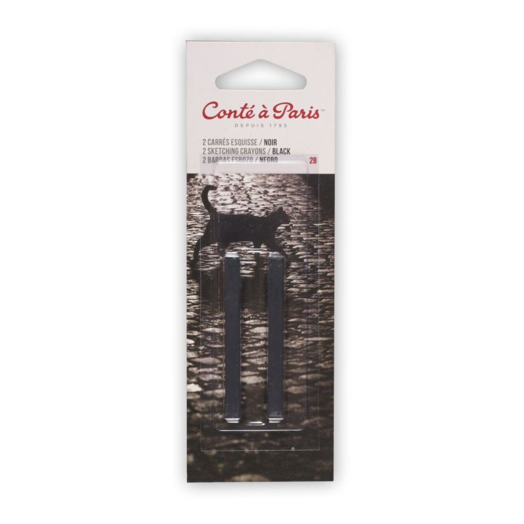 Conte a' Paris Sketching Carres Crayons - Black - Blister Pack of 2 - 2B