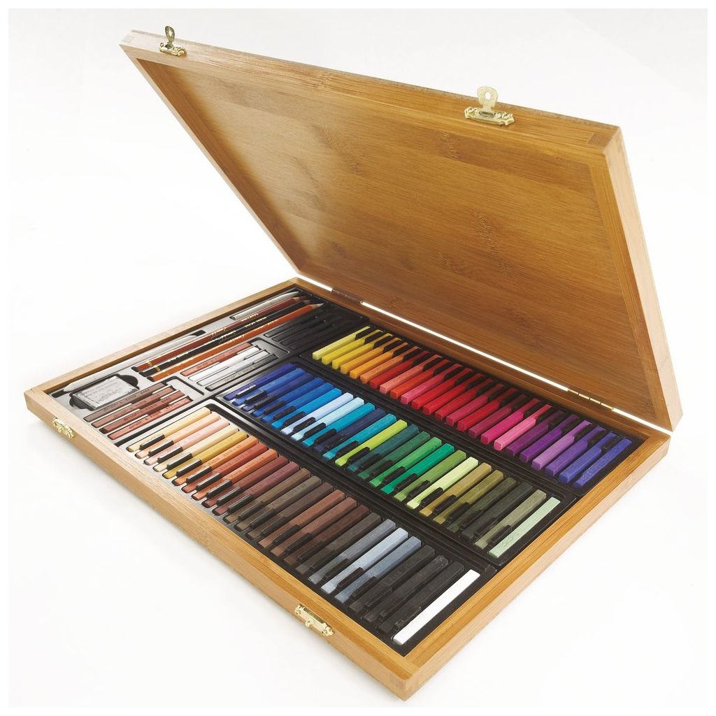 Conte a' Paris Coloured Carre Crayons & Accessories Bamboo Box - Set of 84 