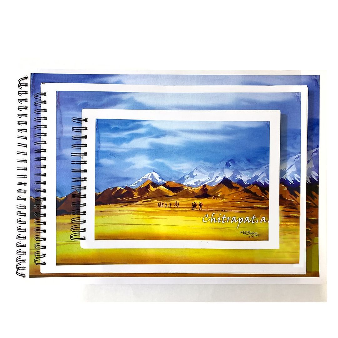 Chitrapat - Handmade Watercolour Paper - 1/8 (18 cm x 26 cm or 7 in x 10 in) - Natural White - Rough Grain - 220 GSM 100% Cotton Paper, Spiral Pad of 25 Sheets