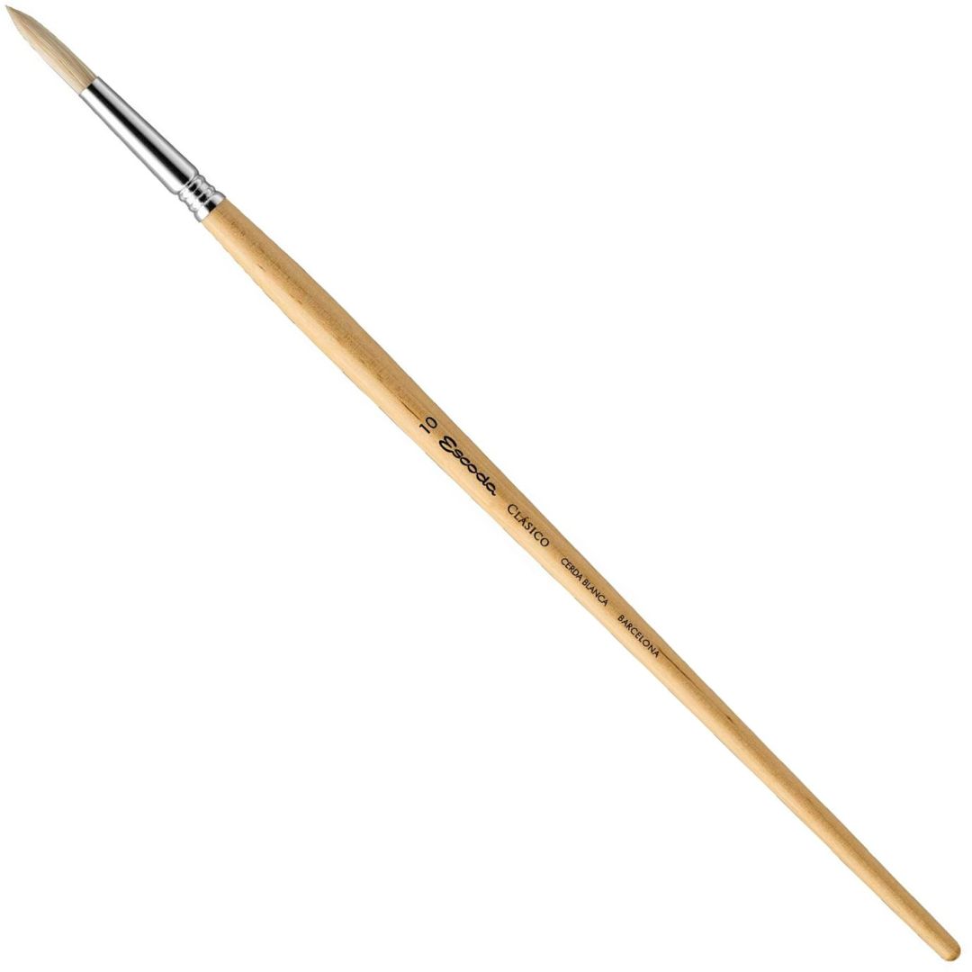 Escoda Clasico White Chungking Hog Bristle Brush - Series 5131 - Round Pointed - Long Handle - Size: 2/0