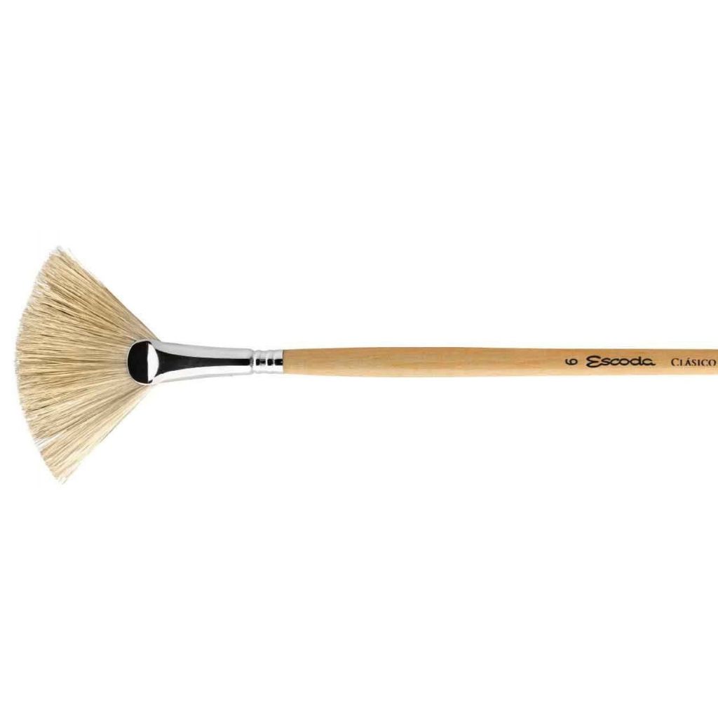 Escoda Clasico White Chungking Hog Bristle Brush - Series 5337 - Fan - Long Handle - Size: 6