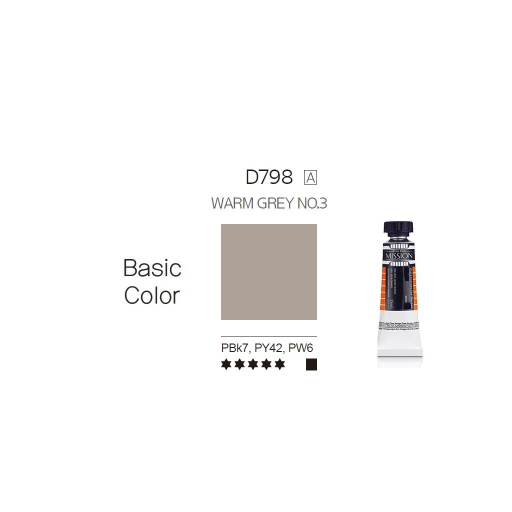 Mijello Mission White Class Hybrid Designers Gouache - Warm Grey No.3 (798) - 15 ML