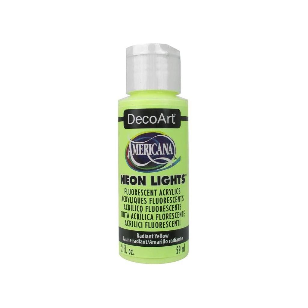 DecoArt Americana Neon Lights Acrylic Paint - 59 ML (2 Oz) Bottle - Radiant Yellow (342)