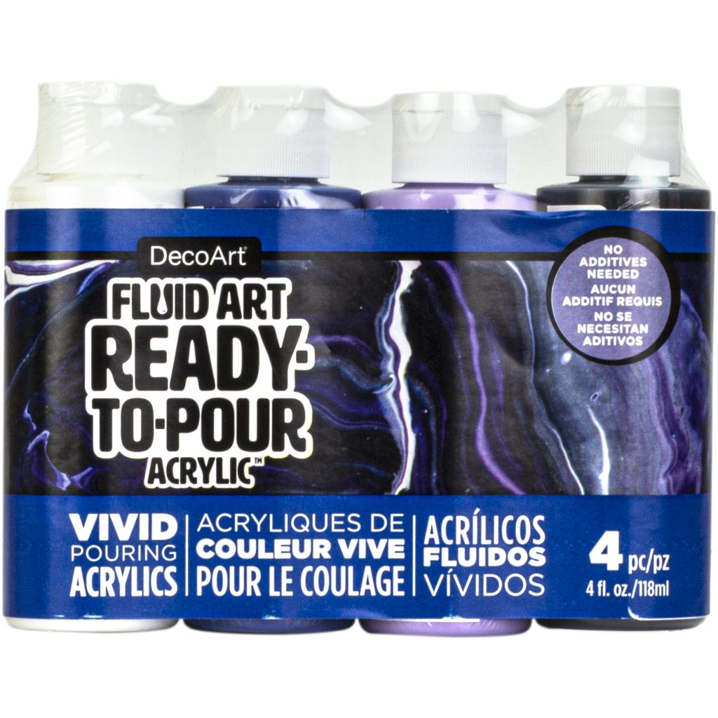 DecoArt FluidArt - Ready-to-Pour Acrylic Paint - Value Pack of 4 Colours x 118 ML - Galactic