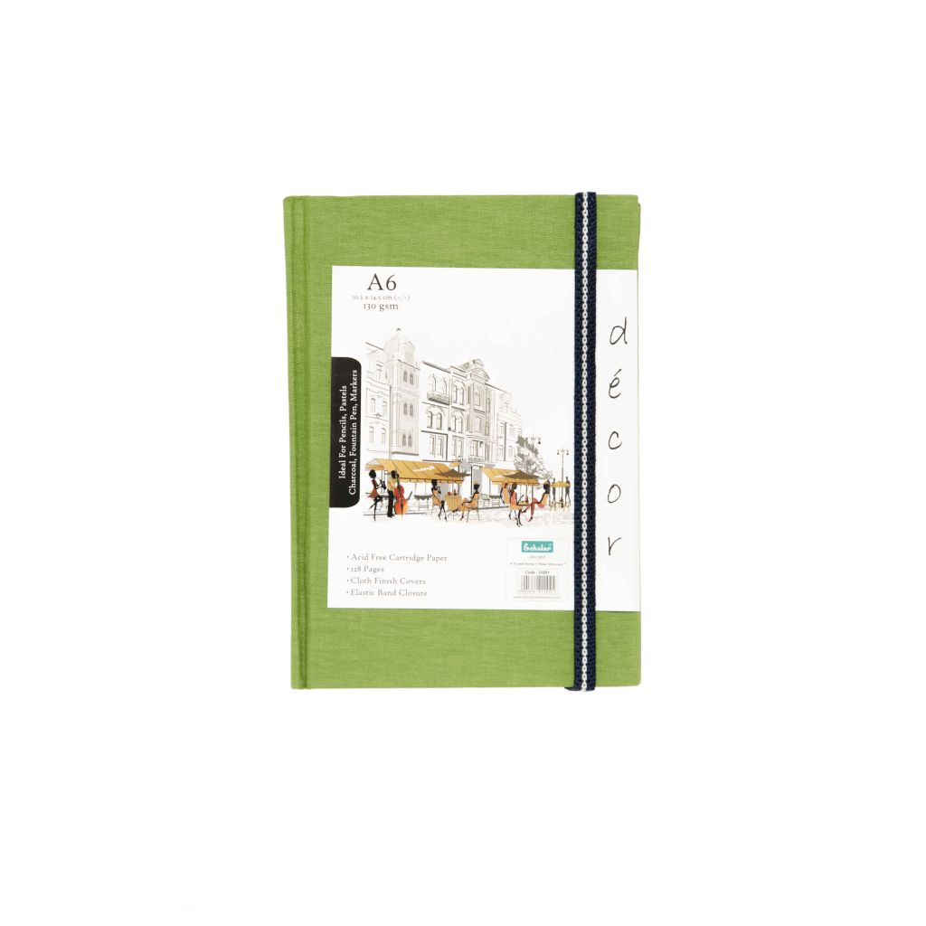 Scholar Artists' Sketch Book Décor - A6 (10.5 cm x 14.8 cm or 4.13 in x 5.8 in) Natural White Medium 150 GSM, Cloth Finish Green Cover Journal of 56 Sheets