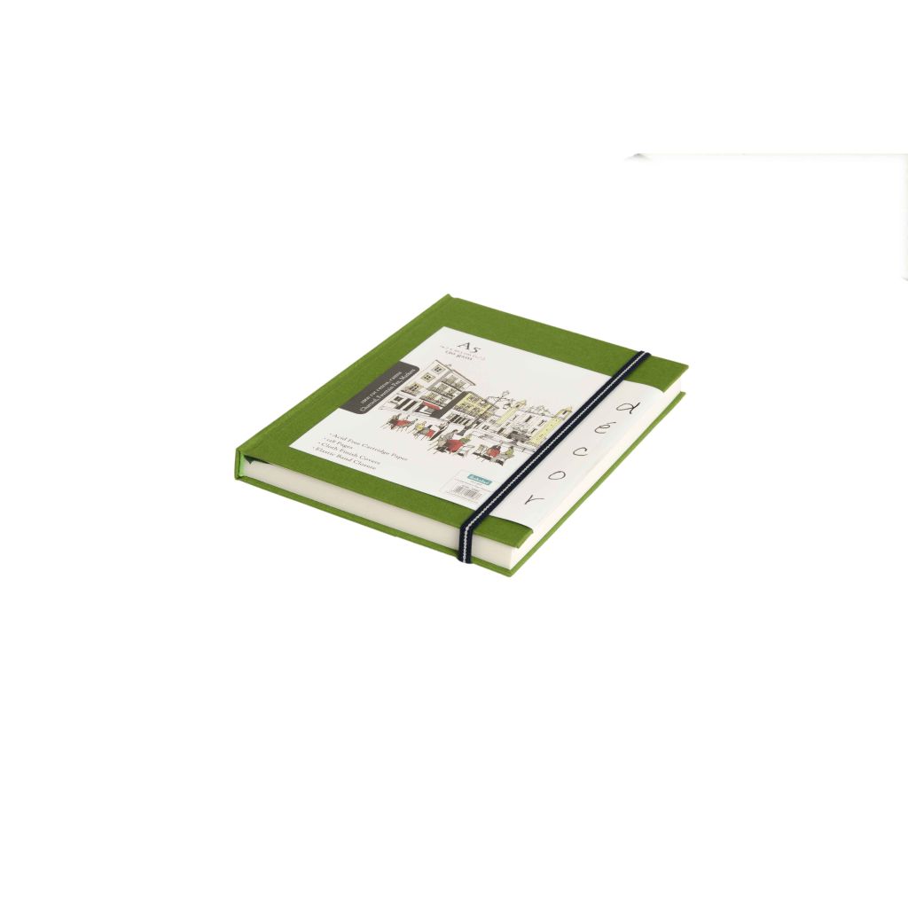 Scholar Artists' Sketch Book Décor - A5 (14.8 cm x 21 cm or 5.8 in x 8.3 in) Natural White Medium 150 GSM, Cloth Finish Green Cover Journal of 56 Sheets