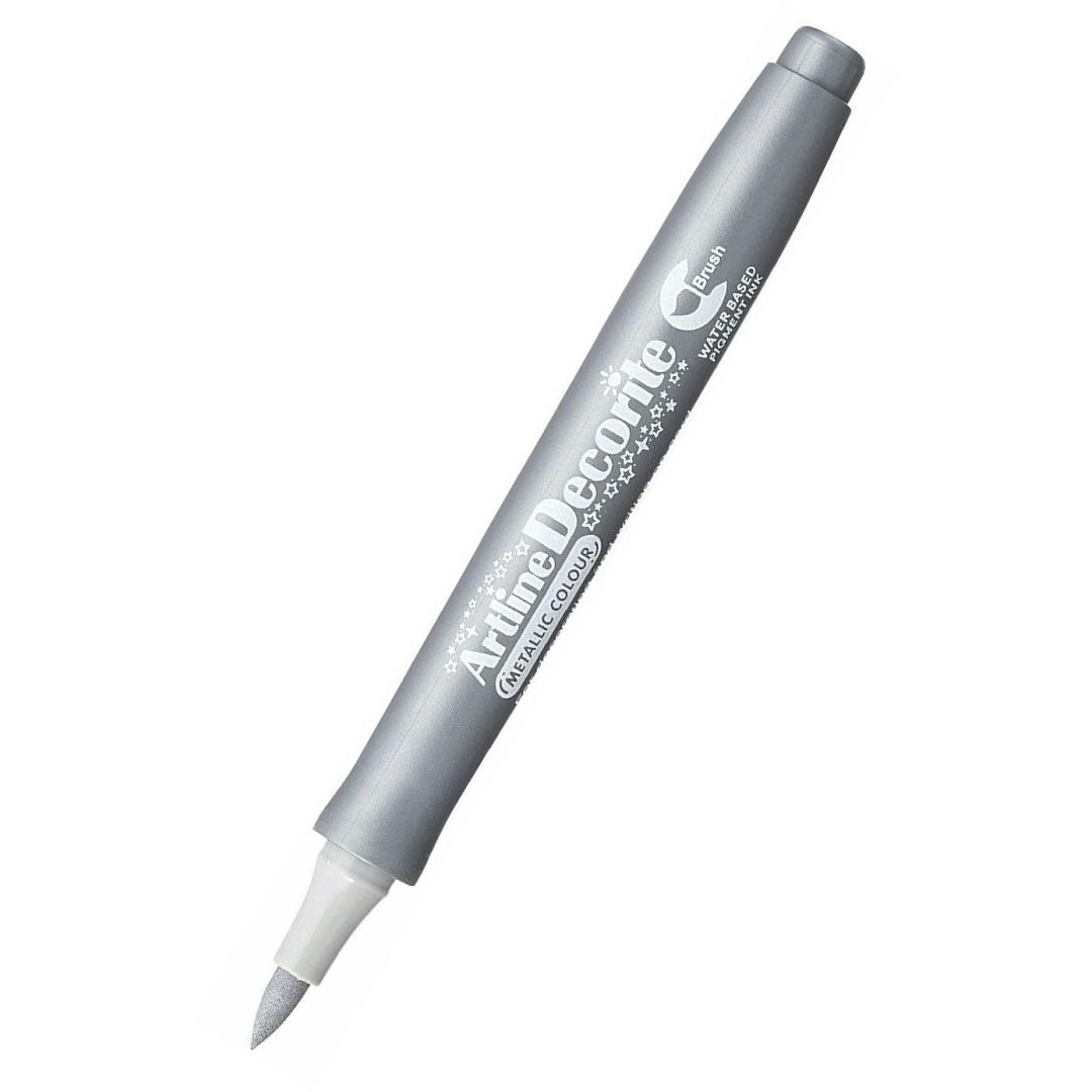 Artline Decorite Metallic Brush Marker - Flexible Brush Tip - Water-based Pigment Ink - Silver