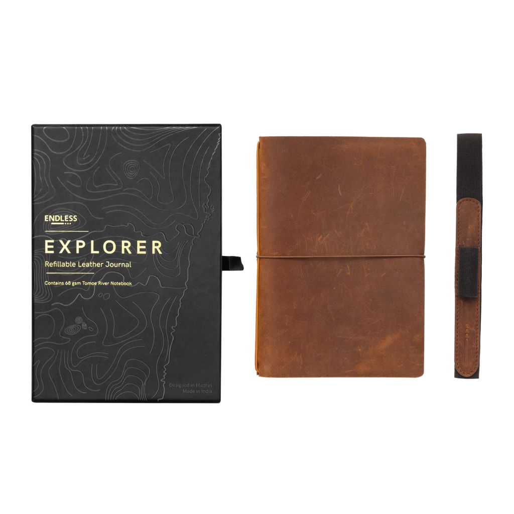 Endless Explorer Refillable Leather Journal Brown with Storyboard Large Notebook - Regalia Paper - 80 GSM Dotted (8.1 x 5.7