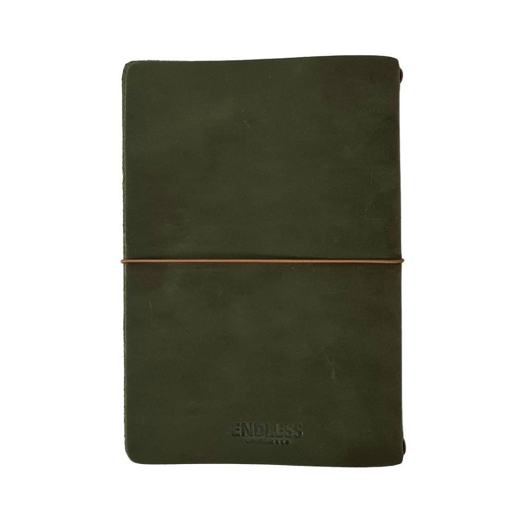 Endless Explorer Refillable Leather Journal Green with Storyboard Large Notebook - Regalia Paper - 80 GSM Dotted (8.1 x 5.7