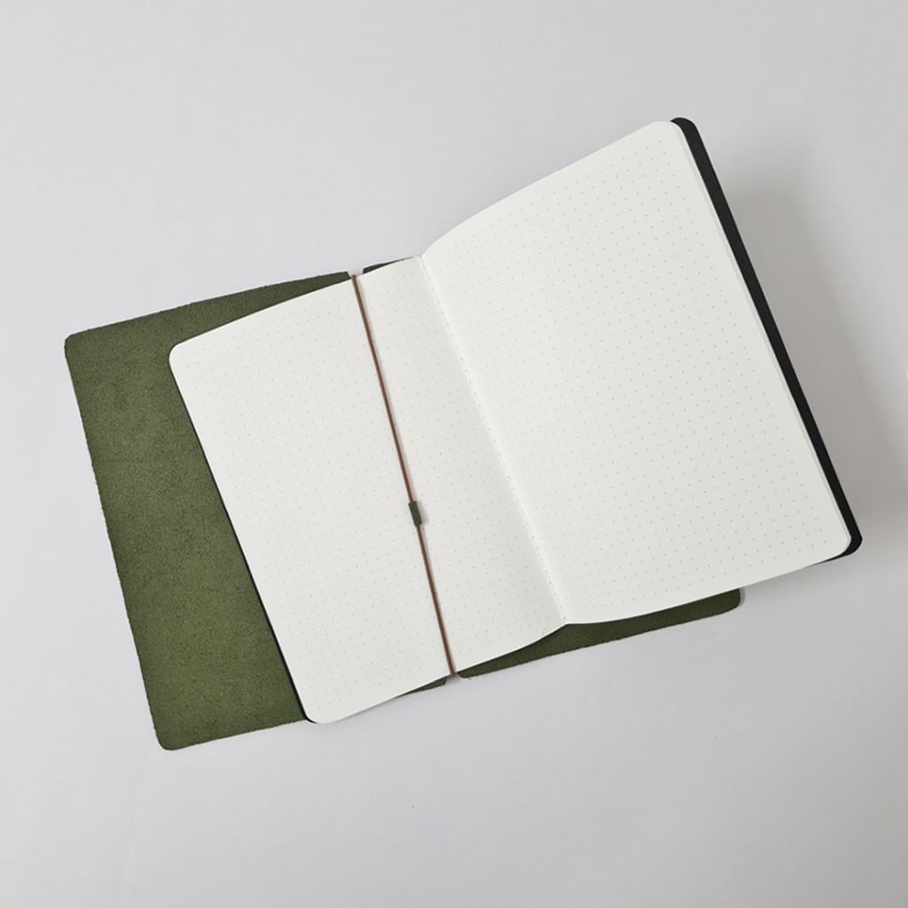 Endless Explorer Refillable Leather Journal Green with Storyboard Large Notebook - Regalia Paper - 80 GSM Dotted (8.1 x 5.7