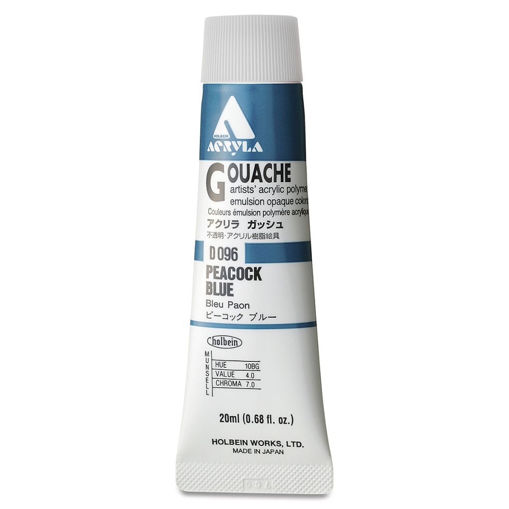 Holbein Artist Acrylic Polymer - Acryla Gouache Tube of 20 ML - Peacock Blue (96)