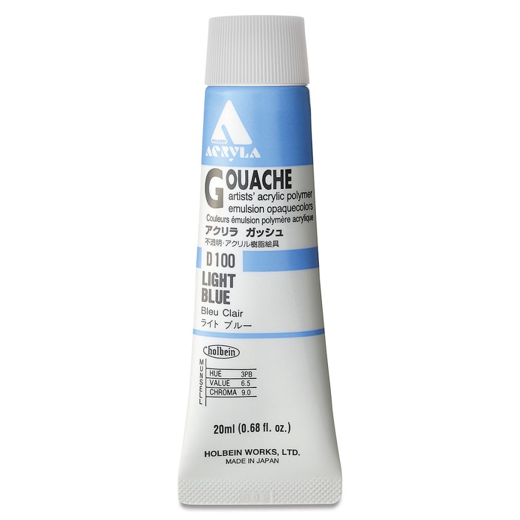 Holbein Artist Acrylic Polymer - Acryla Gouache Tube of 20 ML - Light Blue (00)