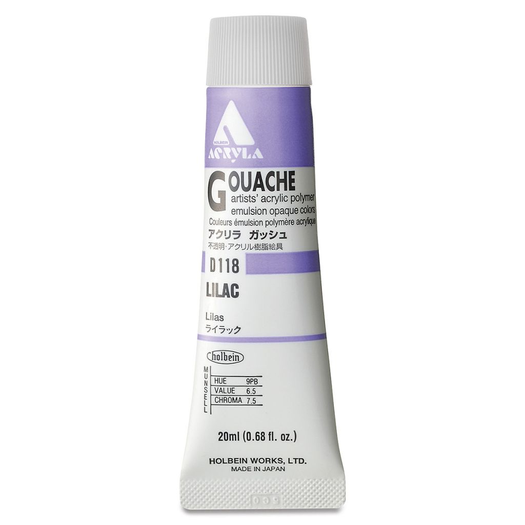 Holbein Artist Acrylic Polymer - Acryla Gouache Tube of 20 ML - Lilac (18)