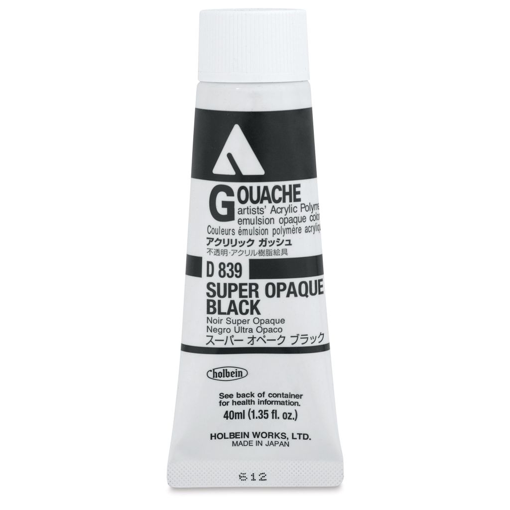 Holbein Artist Acrylic Polymer - Acryla Gouache Tube of 40 ML - Super Opaque Black (39)