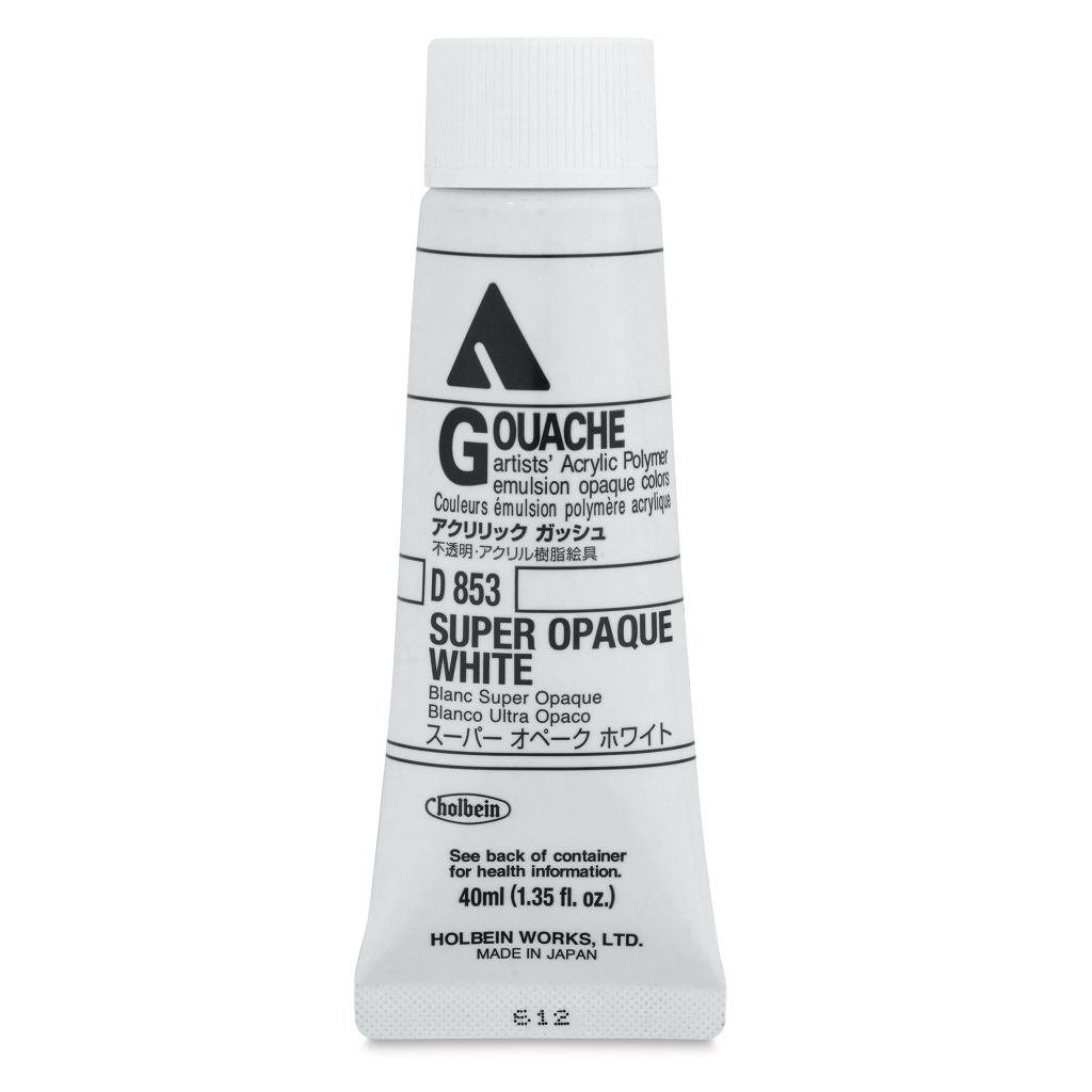 Holbein Artist Acrylic Polymer - Acryla Gouache Tube of 40 ML - Super Opaque White (53)