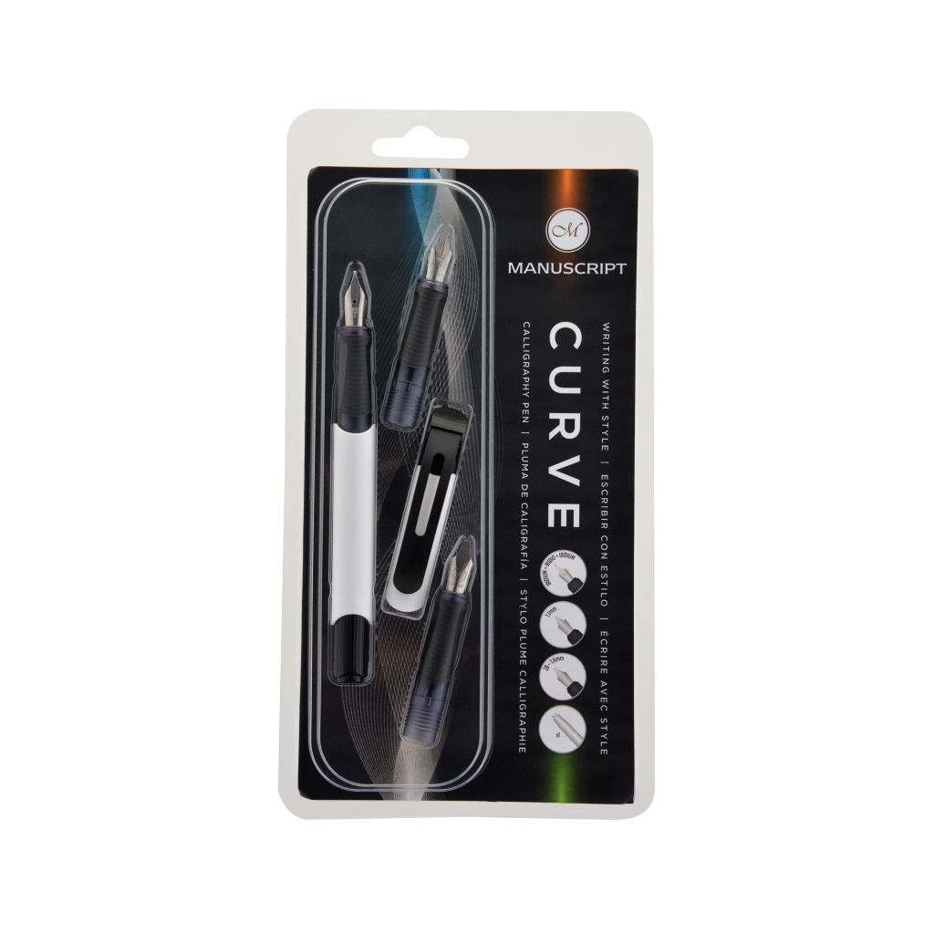 Manuscript Curve Calligraphy Pen Set - White with 3 Nibs - Iridium + Medium + 2B