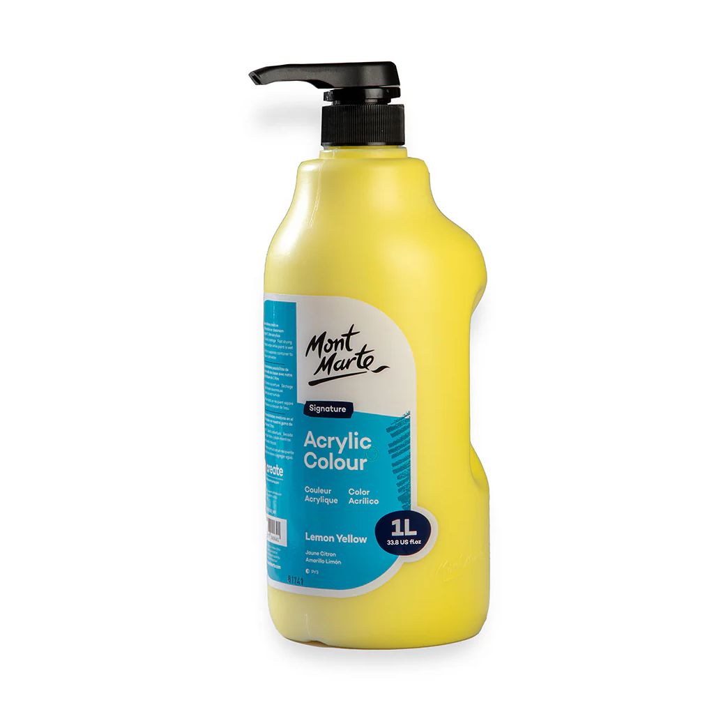 Mont Marte Signature Acrylic Paint - Can of 1000 ml (33.8 Oz) - Lemon Yellow