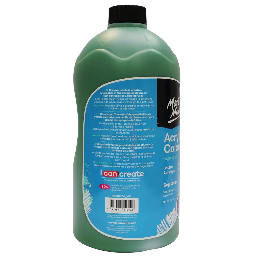 Mont Marte Signature Acrylic Paint - Can of 1000 ml (33.8 Oz) - Sap Green