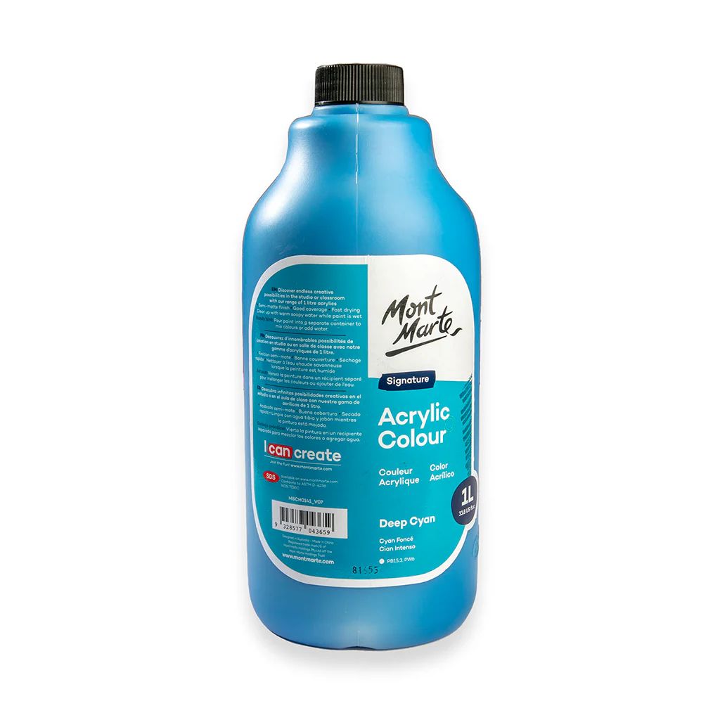 Mont Marte Signature Acrylic Paint - Can of 1000 ml (33.8 Oz) - Deep Cyan