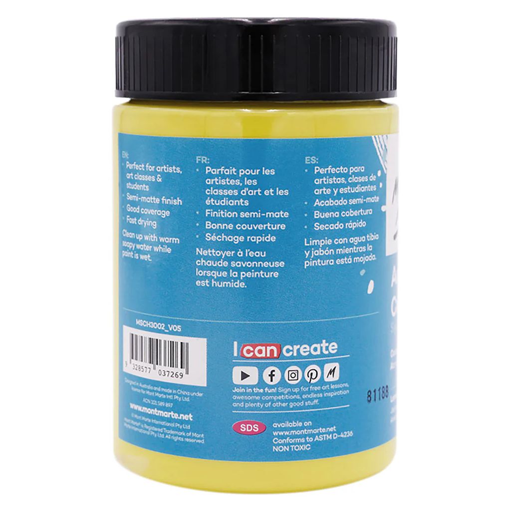 Mont Marte Signature Acrylic Paint - Jar of 300 ml (10.5 Oz) - Lemon Yellow