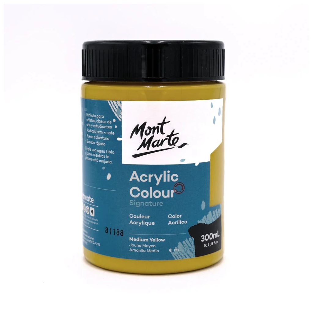 Mont Marte Signature Acrylic Paint - Jar of 300 ml (10.5 Oz) - Medium Yellow