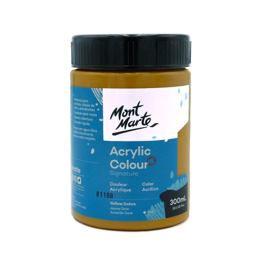 Mont Marte Signature Acrylic Paint - Jar of 300 ml (10.5 Oz) - Yellow Ochre