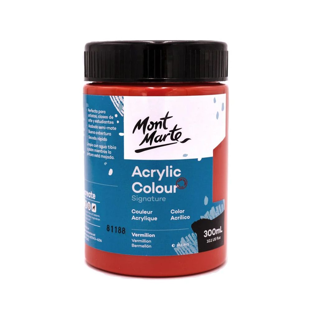 Mont Marte Signature Acrylic Paint - Jar of 300 ml (10.5 Oz) - Vermilion