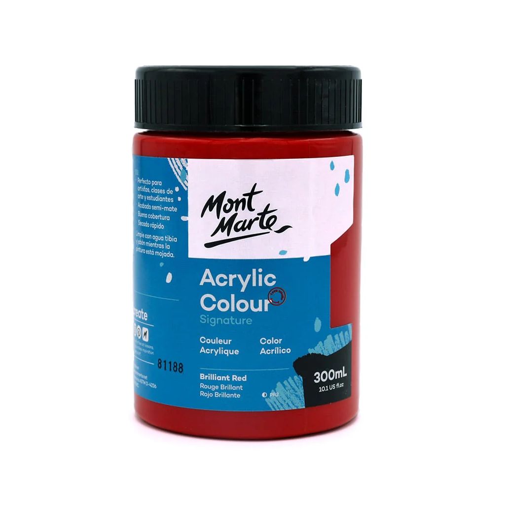 Mont Marte Signature Acrylic Paint - Jar of 300 ml (10.5 Oz) - Brilliant Red