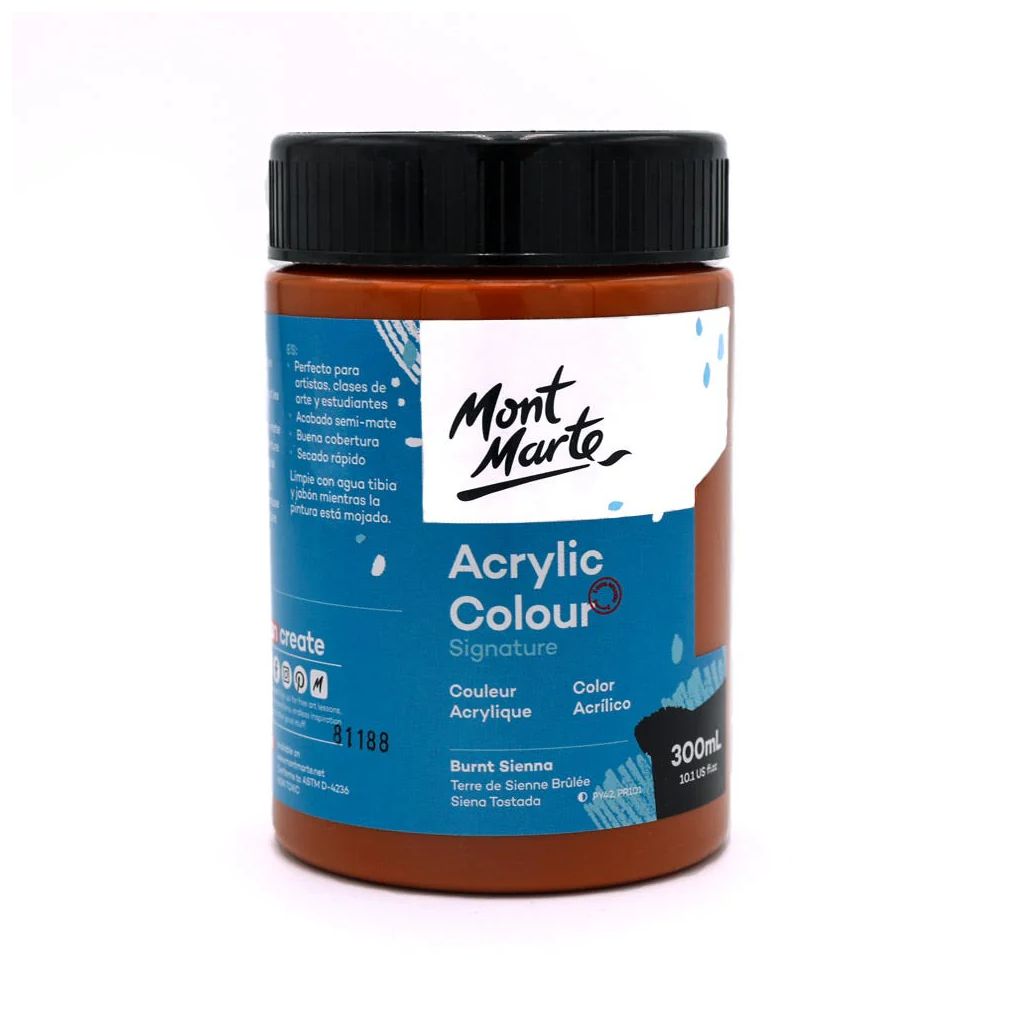 Mont Marte Signature Acrylic Paint - Jar of 300 ml (10.5 Oz) - Burnt Sienna