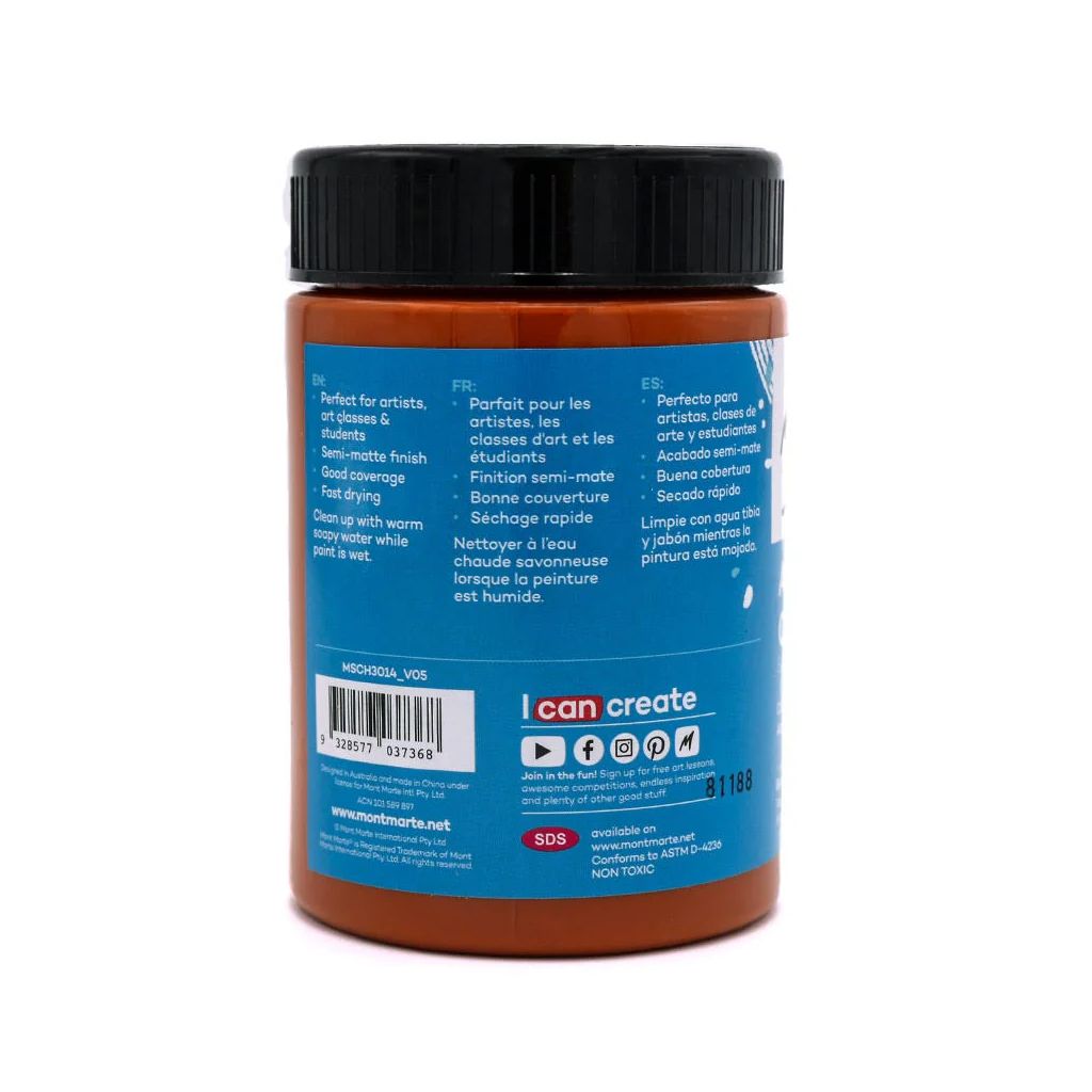 Mont Marte Signature Acrylic Paint - Jar of 300 ml (10.5 Oz) - Burnt Sienna