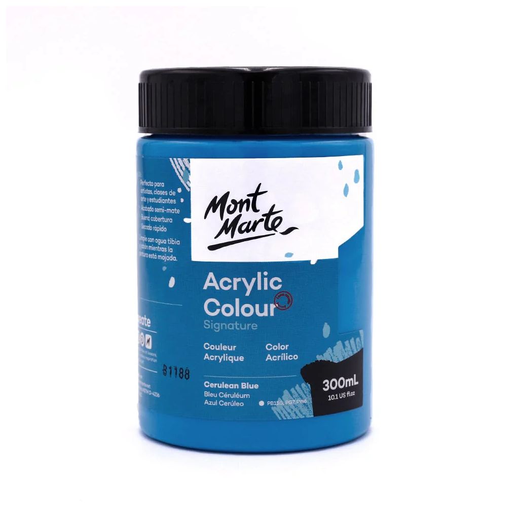 Mont Marte Signature Acrylic Paint - Jar of 300 ml (10.5 Oz) - Cerulean Blue