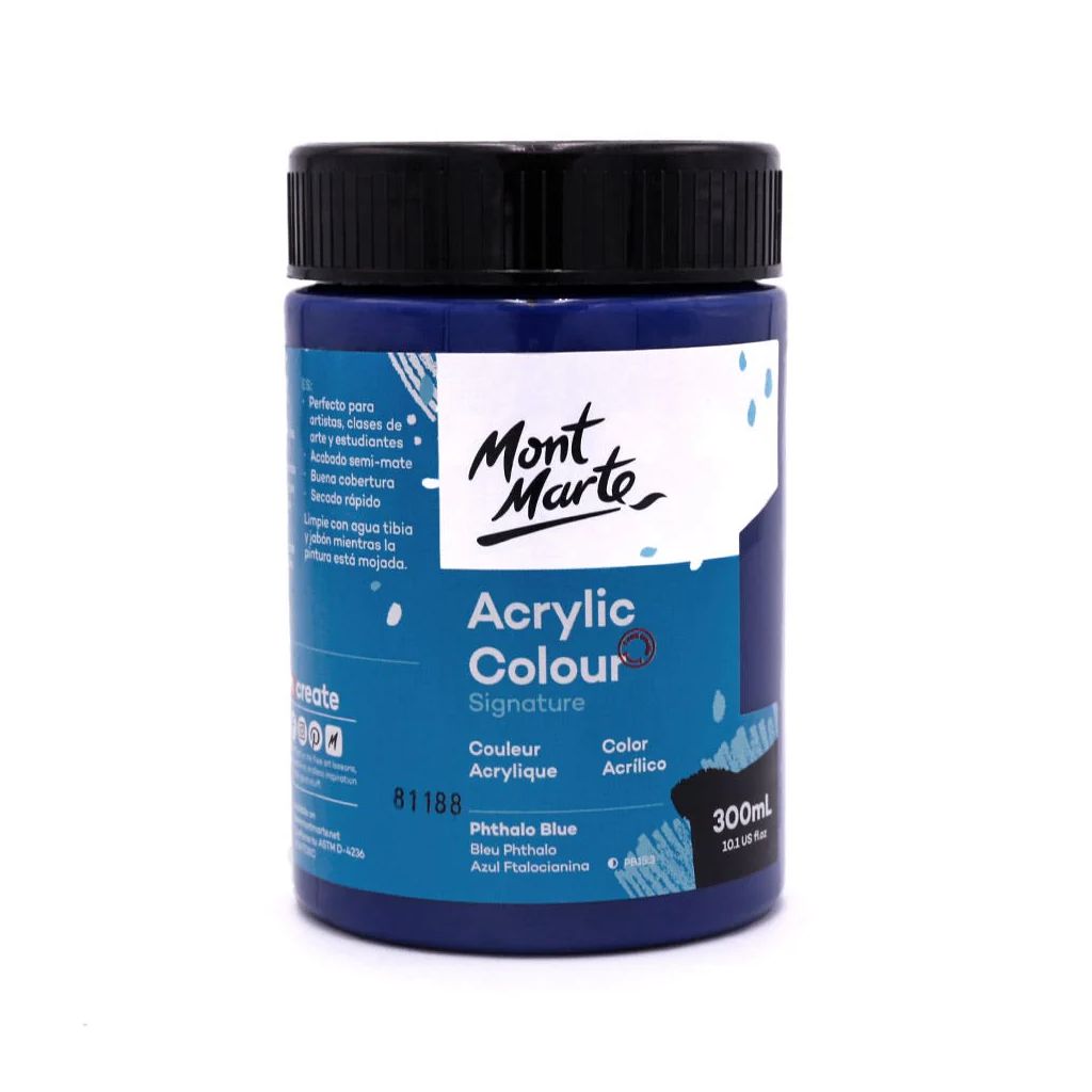 Mont Marte Signature Acrylic Paint - Jar of 300 ml (10.5 Oz) - Phthalo Blue