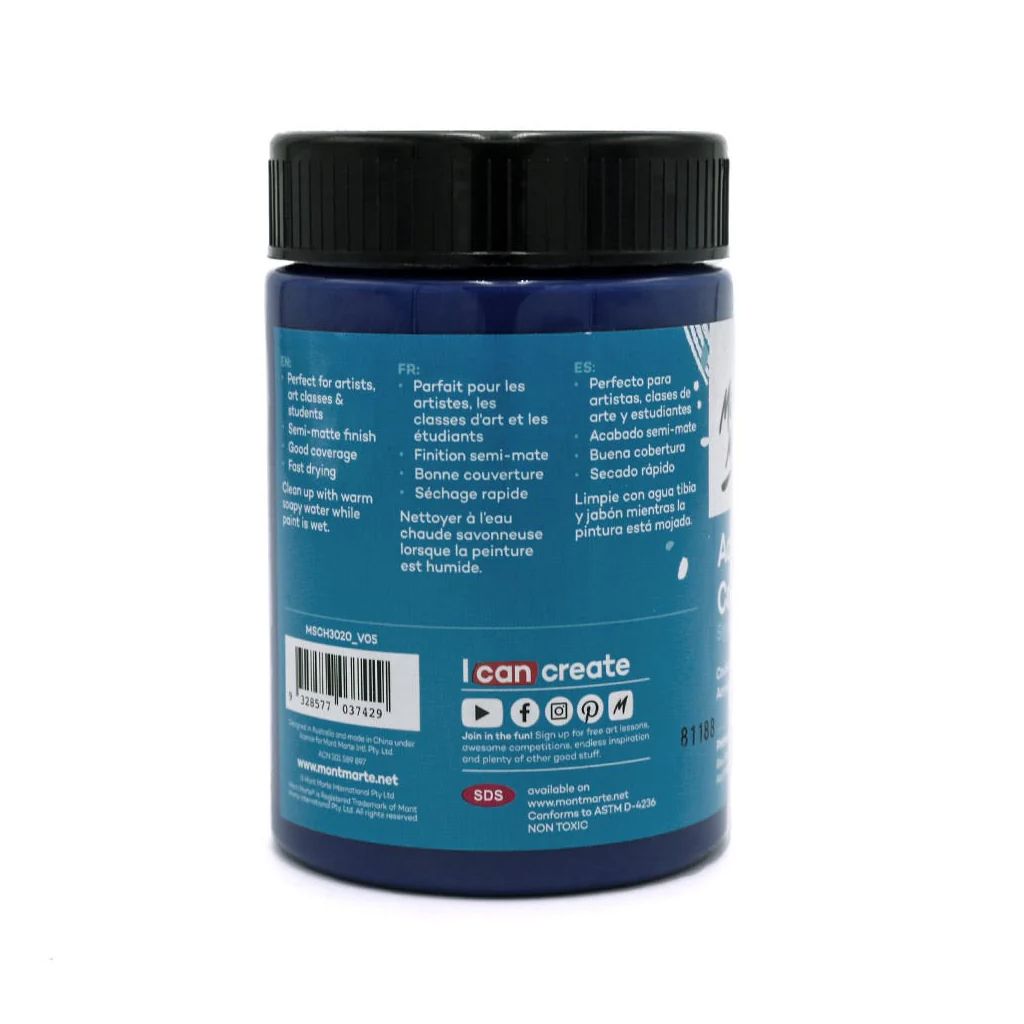 Mont Marte Signature Acrylic Paint - Jar of 300 ml (10.5 Oz) - Phthalo Blue