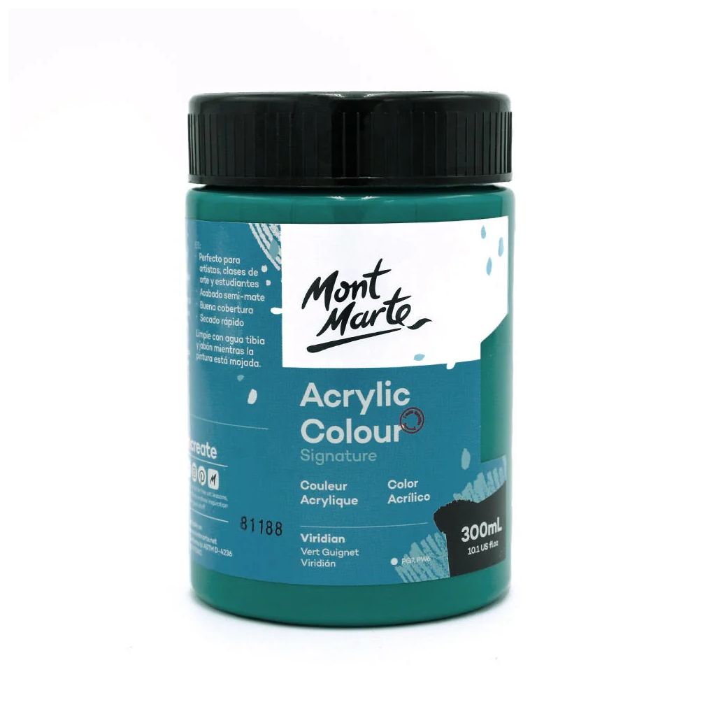 Mont Marte Signature Acrylic Paint - Jar of 300 ml (10.5 Oz) - Viridian