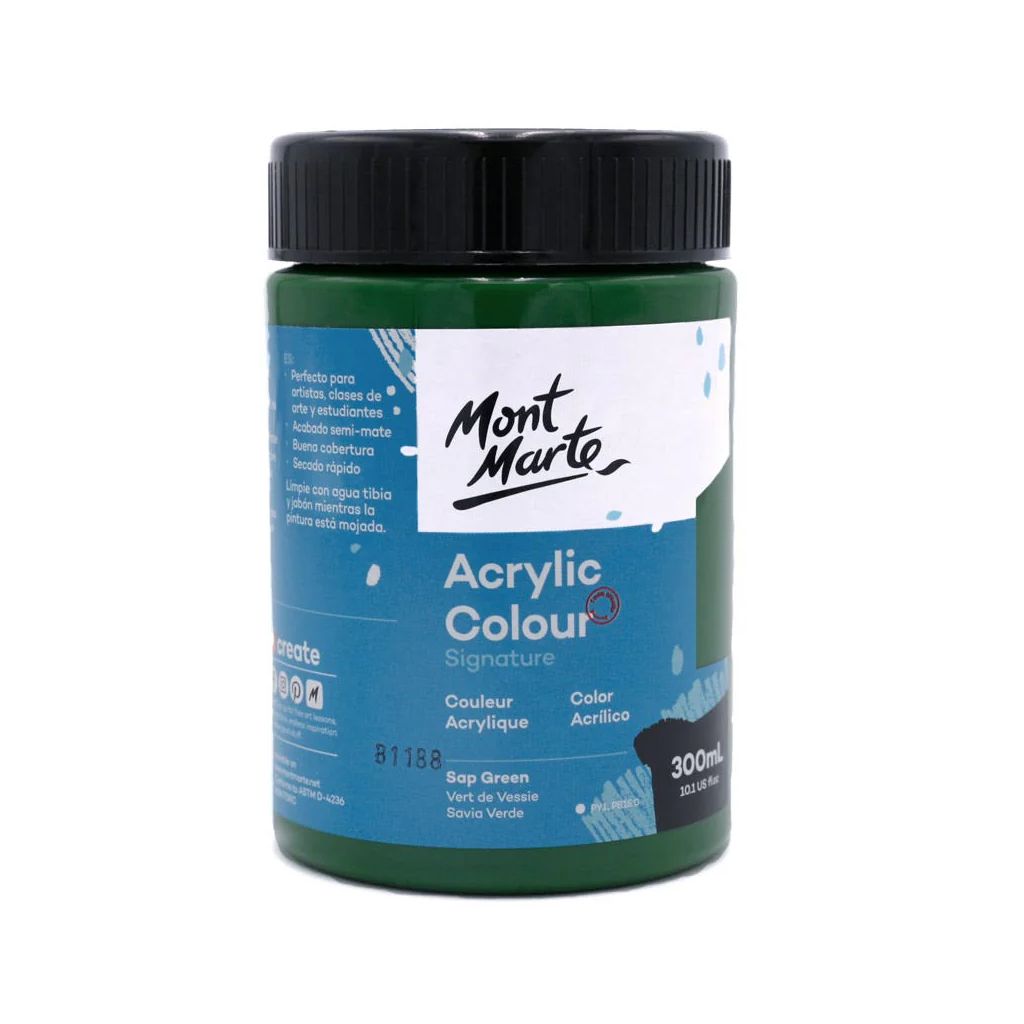 Mont Marte Signature Acrylic Paint - Jar of 300 ml (10.5 Oz) - Sap Green