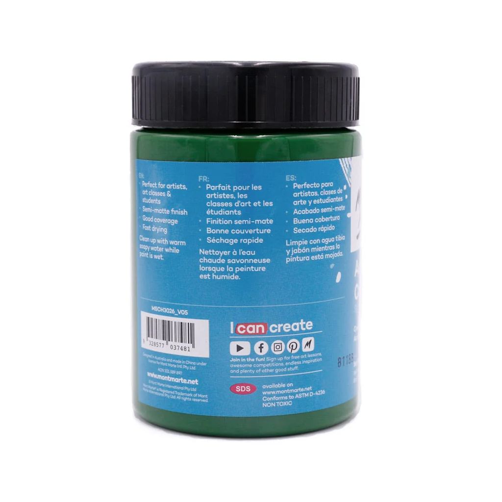 Mont Marte Signature Acrylic Paint - Jar of 300 ml (10.5 Oz) - Sap Green