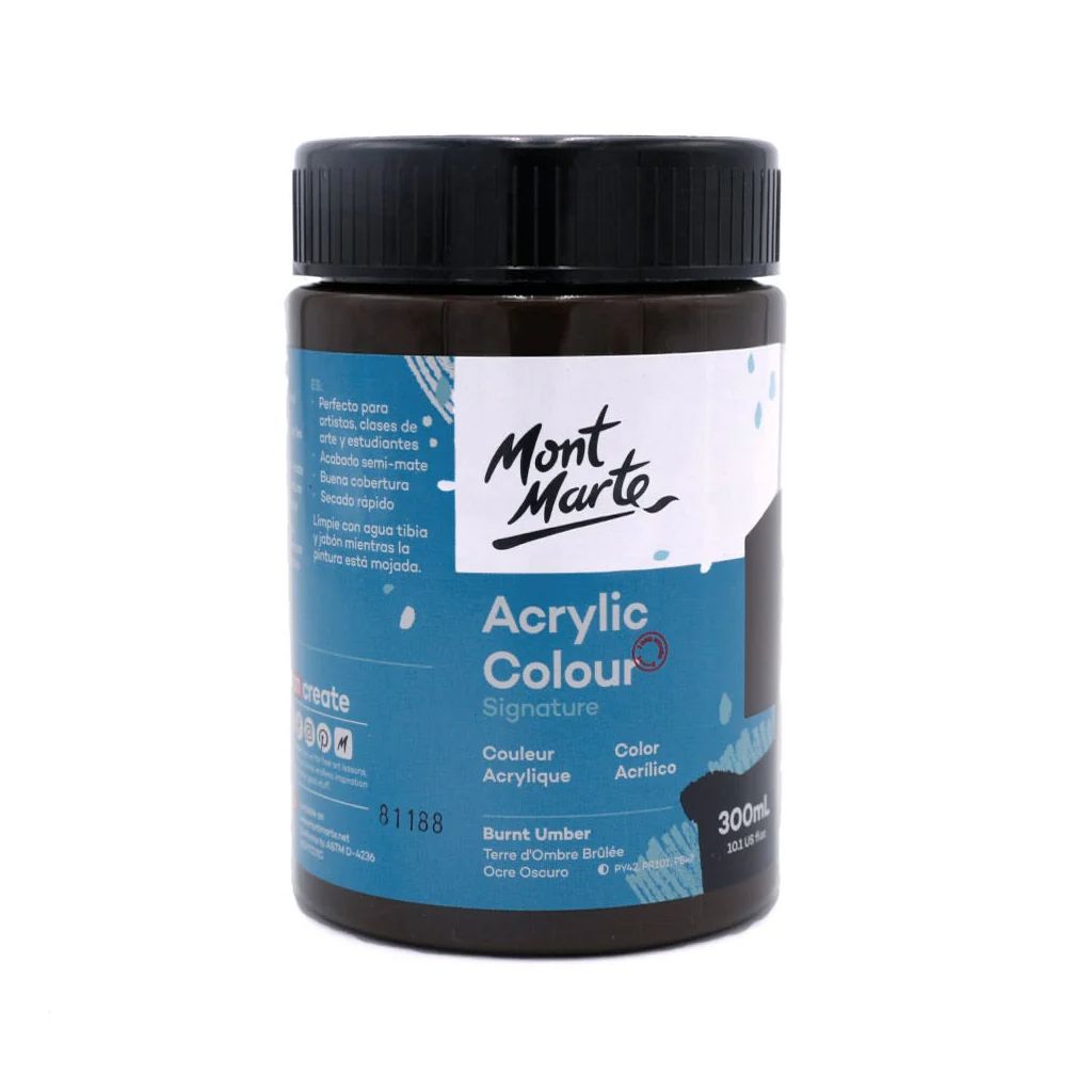 Mont Marte Signature Acrylic Paint - Jar of 300 ml (10.5 Oz) - Burnt Umber