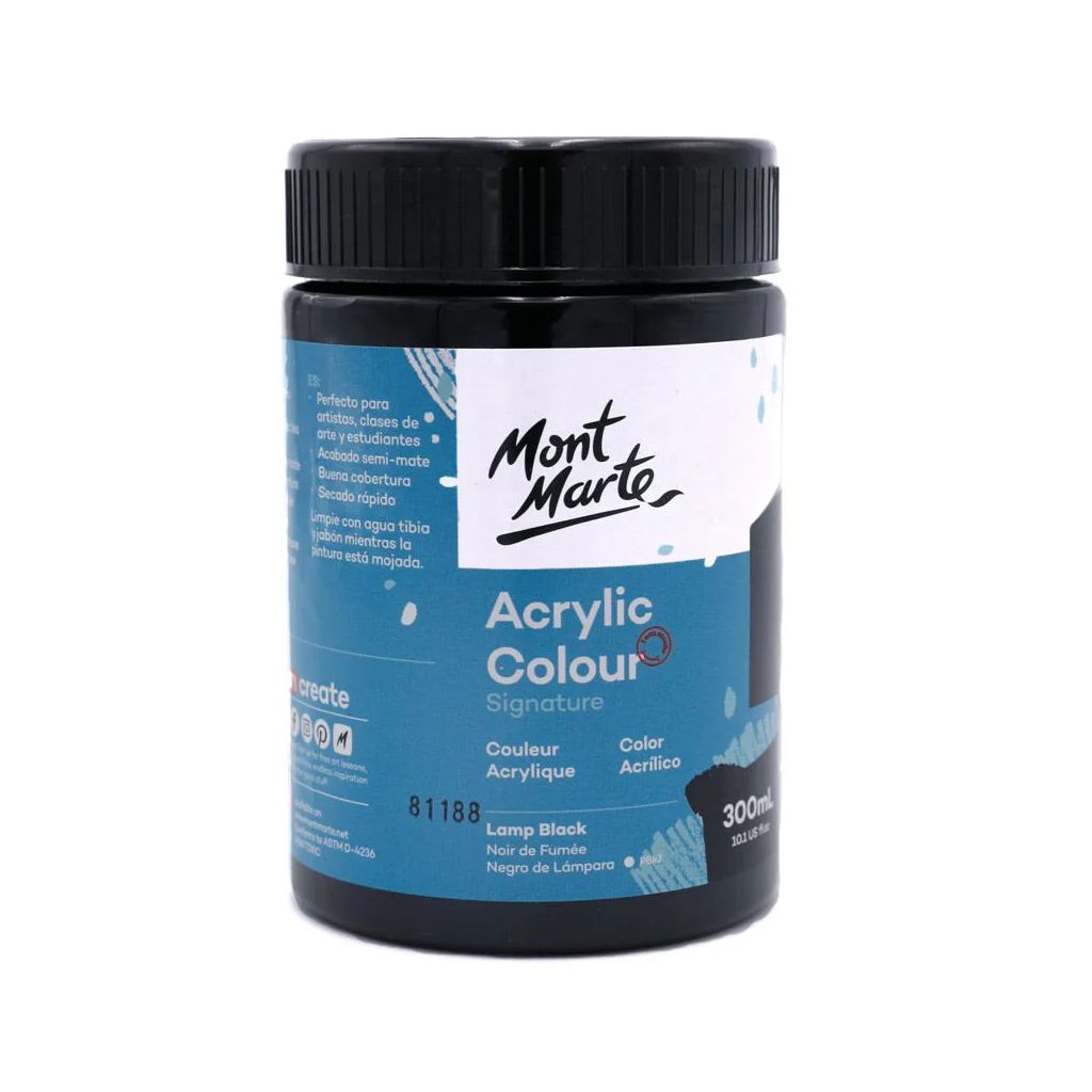 Mont Marte Signature Acrylic Paint - Jar of 300 ml (10.5 Oz) - Lamp Black