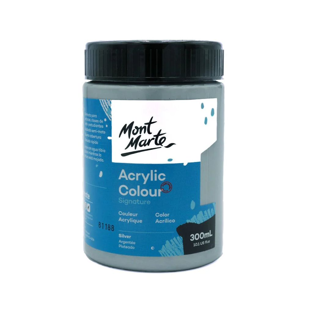 Mont Marte Signature Acrylic Paint - Jar of 300 ml (10.5 Oz) - Silver