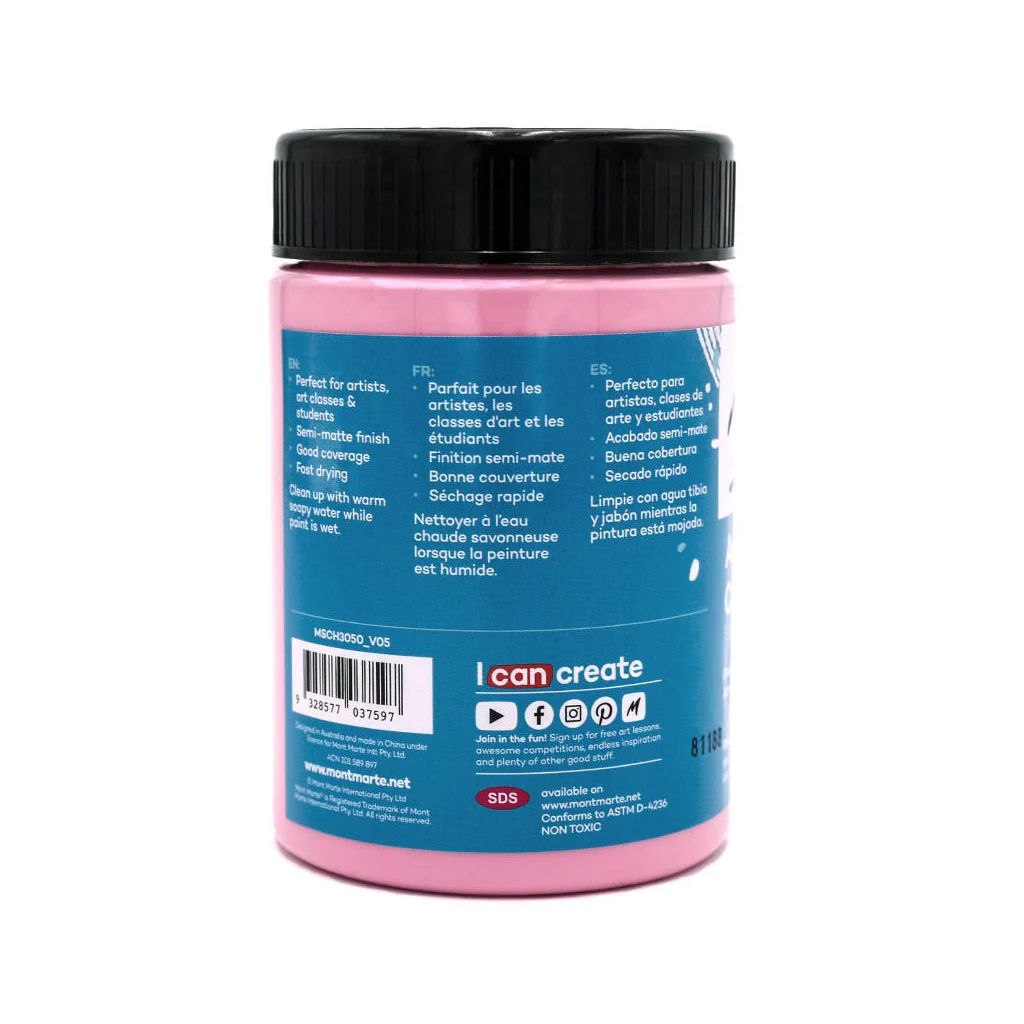 Mont Marte Signature Acrylic Paint - Jar of 300 ml (10.5 Oz) - Pink