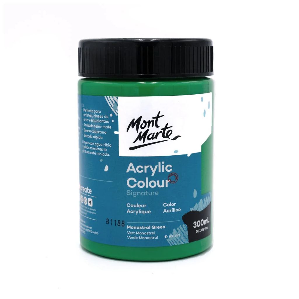 Mont Marte Signature Acrylic Paint - Jar of 300 ml (10.5 Oz) - Monastral Green