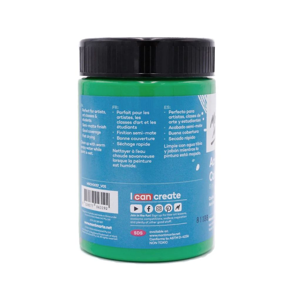 Mont Marte Signature Acrylic Paint - Jar of 300 ml (10.5 Oz) - Monastral Green