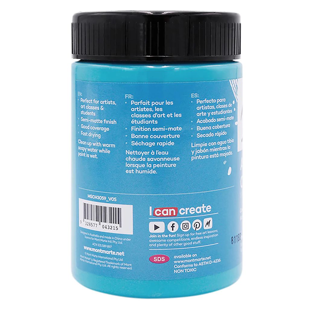 Mont Marte Signature Acrylic Paint - Jar of 300 ml (10.5 Oz) - Turquoise