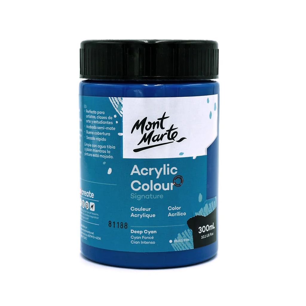 Mont Marte Signature Acrylic Paint - Jar of 300 ml (10.5 Oz) - Deep Cyan