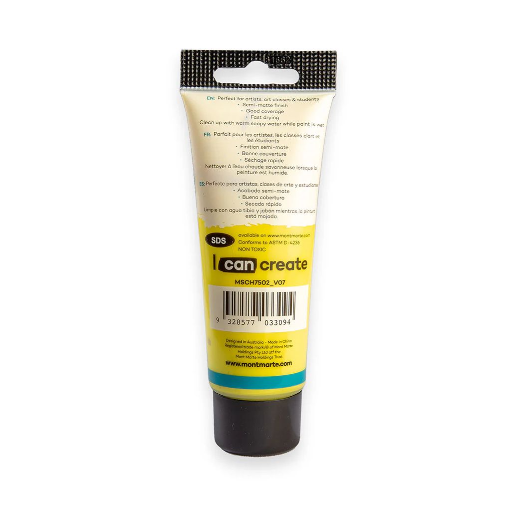 Mont Marte Signature Acrylic Paint - Tube of 75 ml (2.5 Oz) - Lemon Yellow