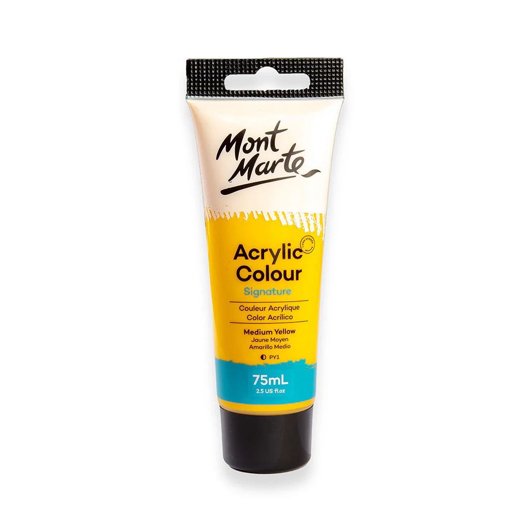 Mont Marte Signature Acrylic Paint - Tube of 75 ml (2.5 Oz) - Medium Yellow