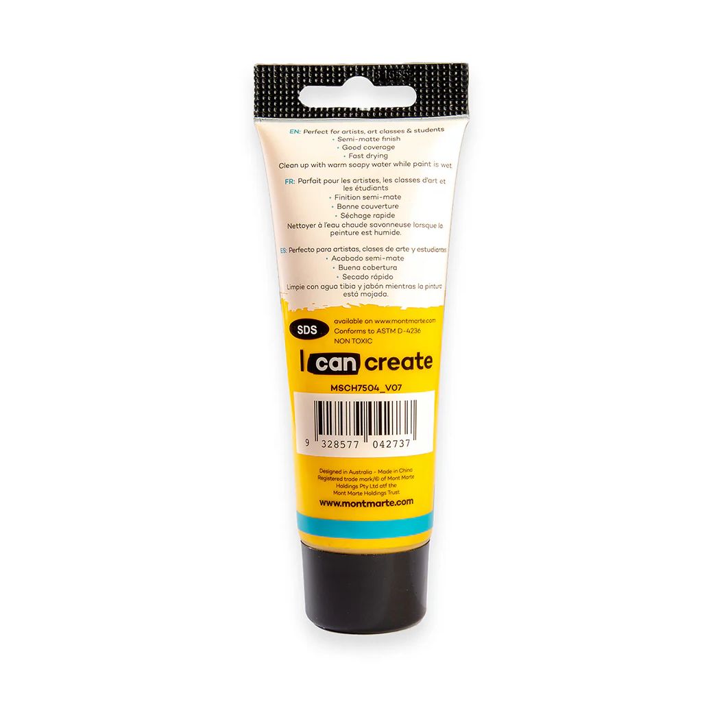 Mont Marte Signature Acrylic Paint - Tube of 75 ml (2.5 Oz) - Medium Yellow